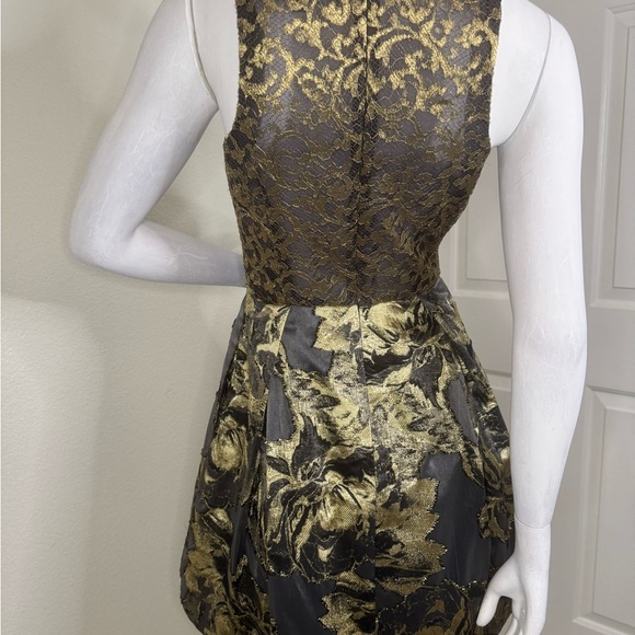 Theia Pewter & Gold Floral Jacquard Party Dress Size 2.   #84 - Picture 9 of 12